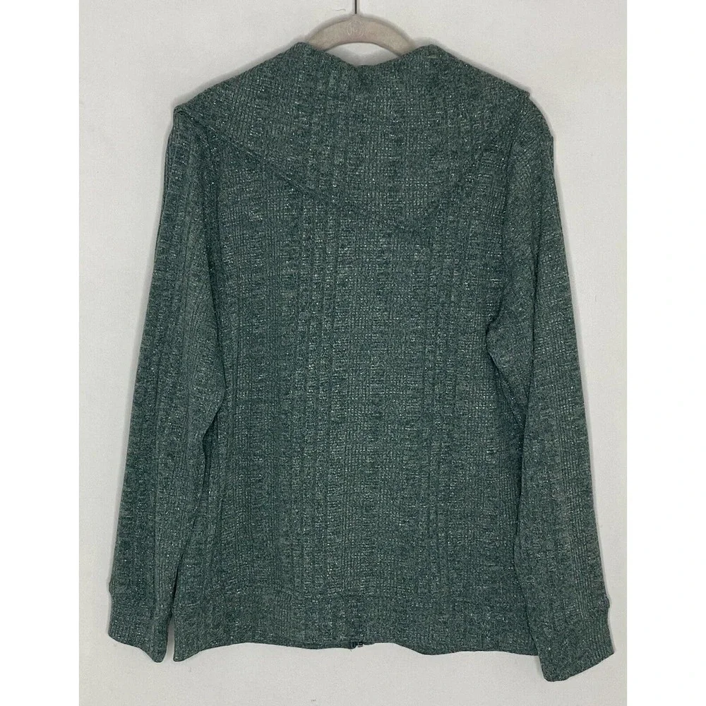 ATTITUDES BY RENEE Glitter Green Collar Zip Up Knit Cardigan Size Small New